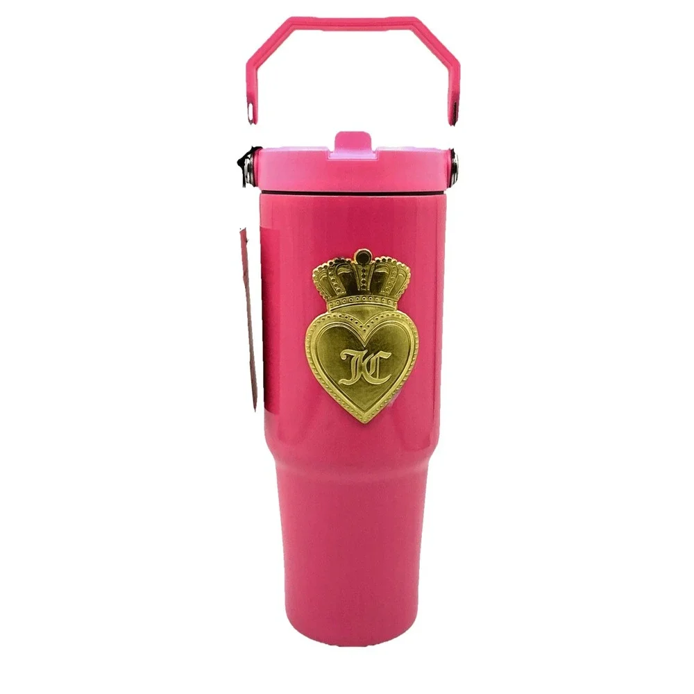 Juicy Couture Pink Insulated Travel Mug 30 Oz Tumbler Pop Up Straw Carry Handle